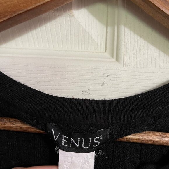 Venus Womens Black Long Sleeve Ribbed Vneck Pullover Sweater Medium - Picture 2 of 5